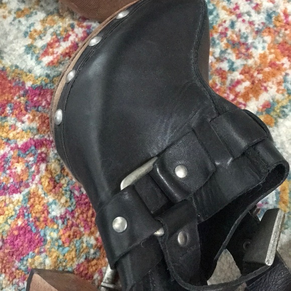 Topshop wooden clogs black w silver buckle - Picture 8 of 10